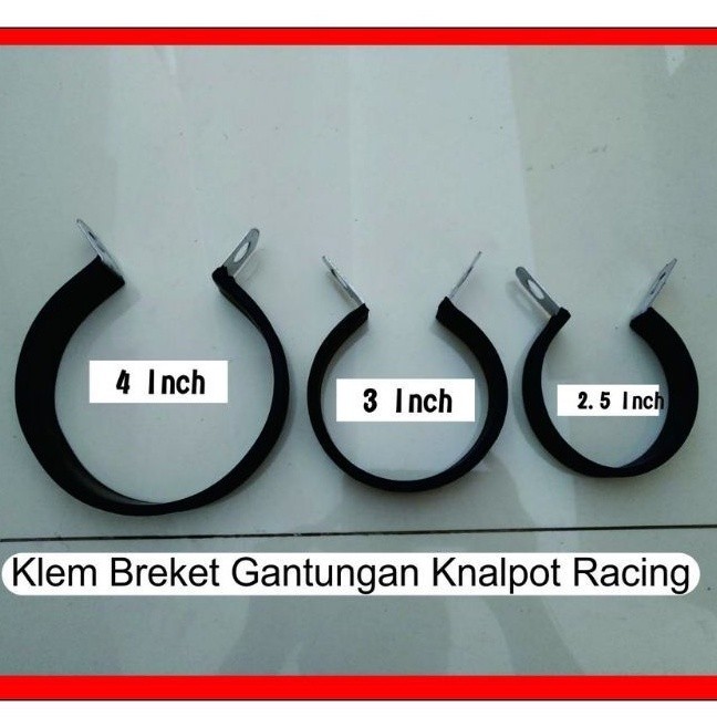 Klem Knalpot Racing Tebal Hitam, Ukuran 4" dan 3"