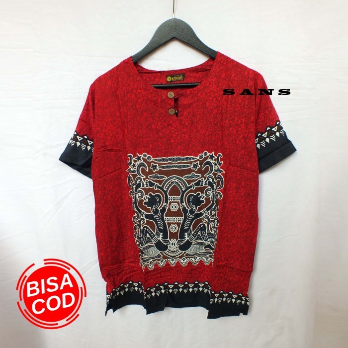 kaos pria asmat motif dayak/baju bali/baju pantai/baju pria  Merah M