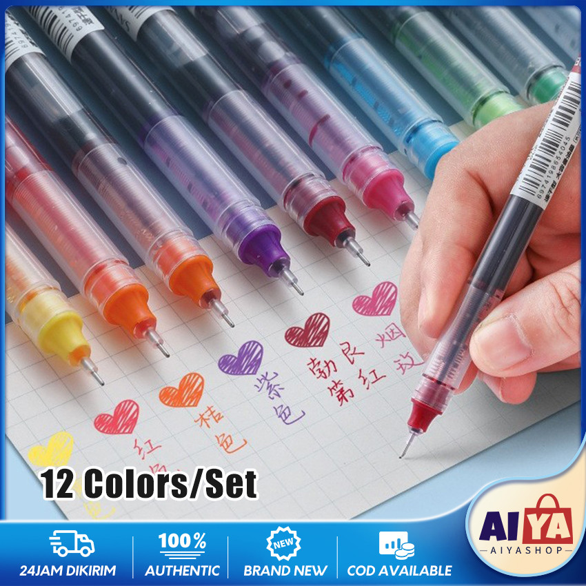 

[1 Pack isi 12 Pulpen] Pulpen Gel 12 Warna 0.5Mm Quick Drying Gel Pen Warna Warni Pulpen YOUMEI