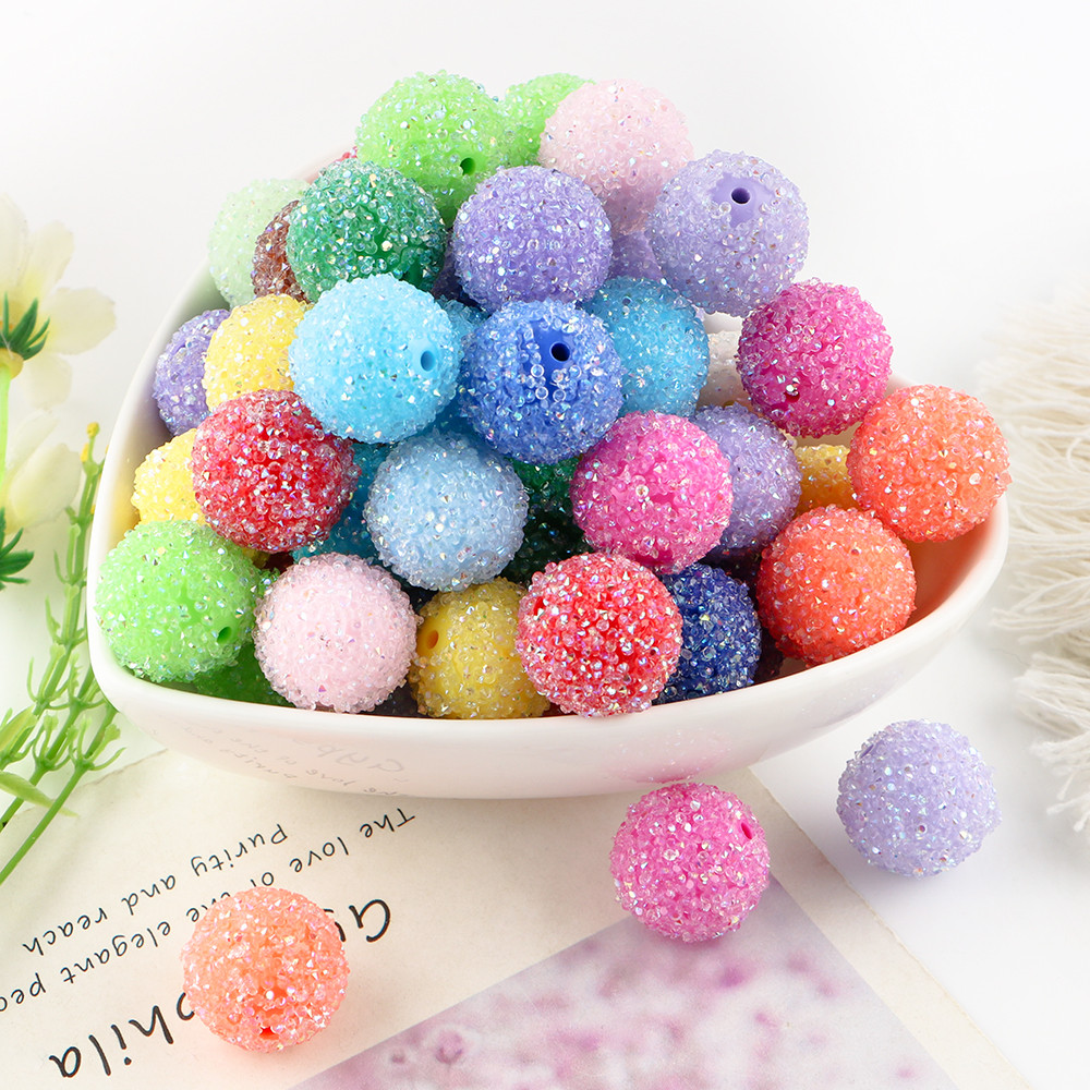 

10pcs 16/18/20mm Resin Ball Round Sugar Sand Acrylic Bead Fashion Process For Jewelry Making DIY Handmade Bracelets Accessories