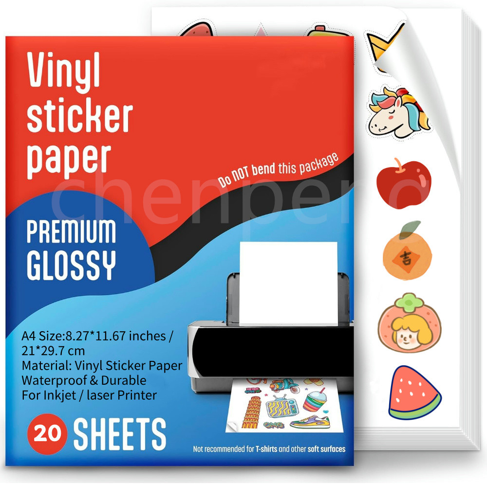 

20 sheets Printable Vinyl Sticker Paper A4 Glossy White Waterproof Adhesive Paper transparent printing paper for Inkjet Printer