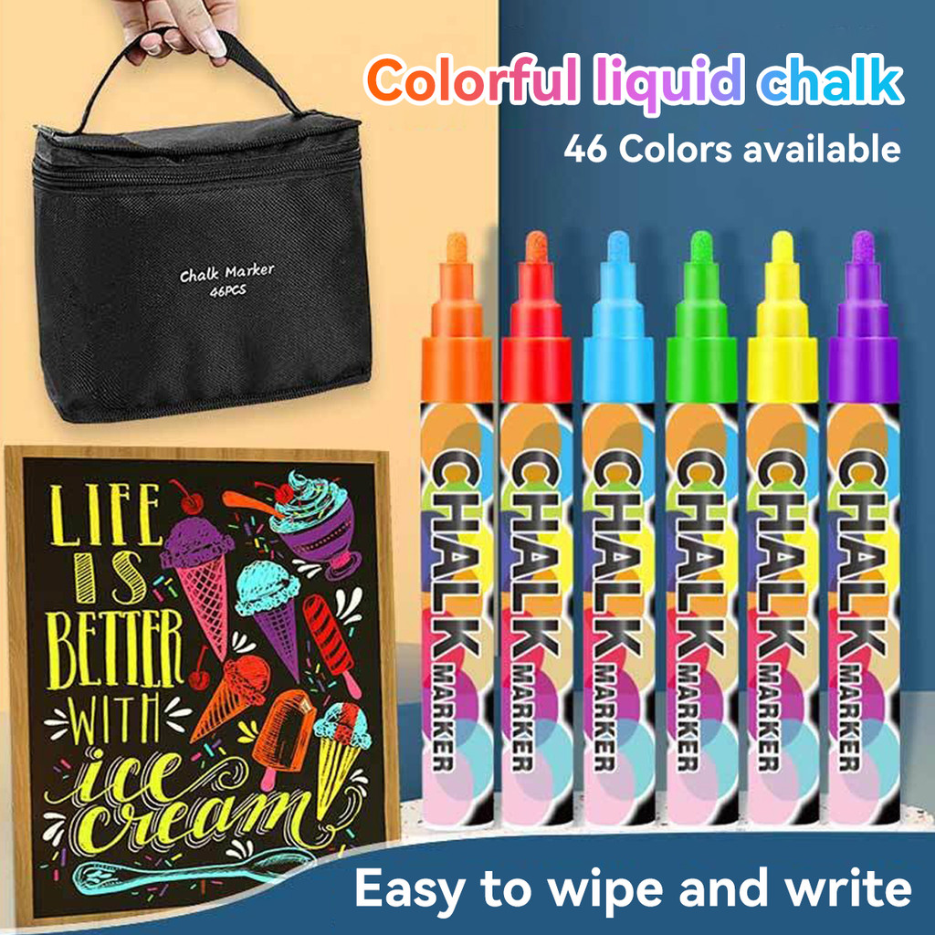 

8-46Colors Optional Liquid Chalk Water-soluble Dust-free Chalk Graffiti Erasable Kawaii School Supplies Korean Stationery Bundle