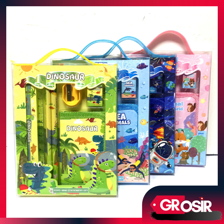 

Grosir - S5926 Stationery Set / Alat Tulis Set 6 in 1 Hadiah Souvenir / Paket Alat Tulis + Dompet Anak / Alat Tulis Set Karakter