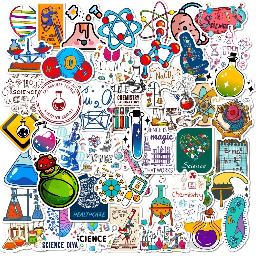 

10/30/50PCS Cartoon Science Laboratory Stickers Pack Laptop Phone Skateboard Motorcycle Car Waterproof Sticker for Kids Toy Gift