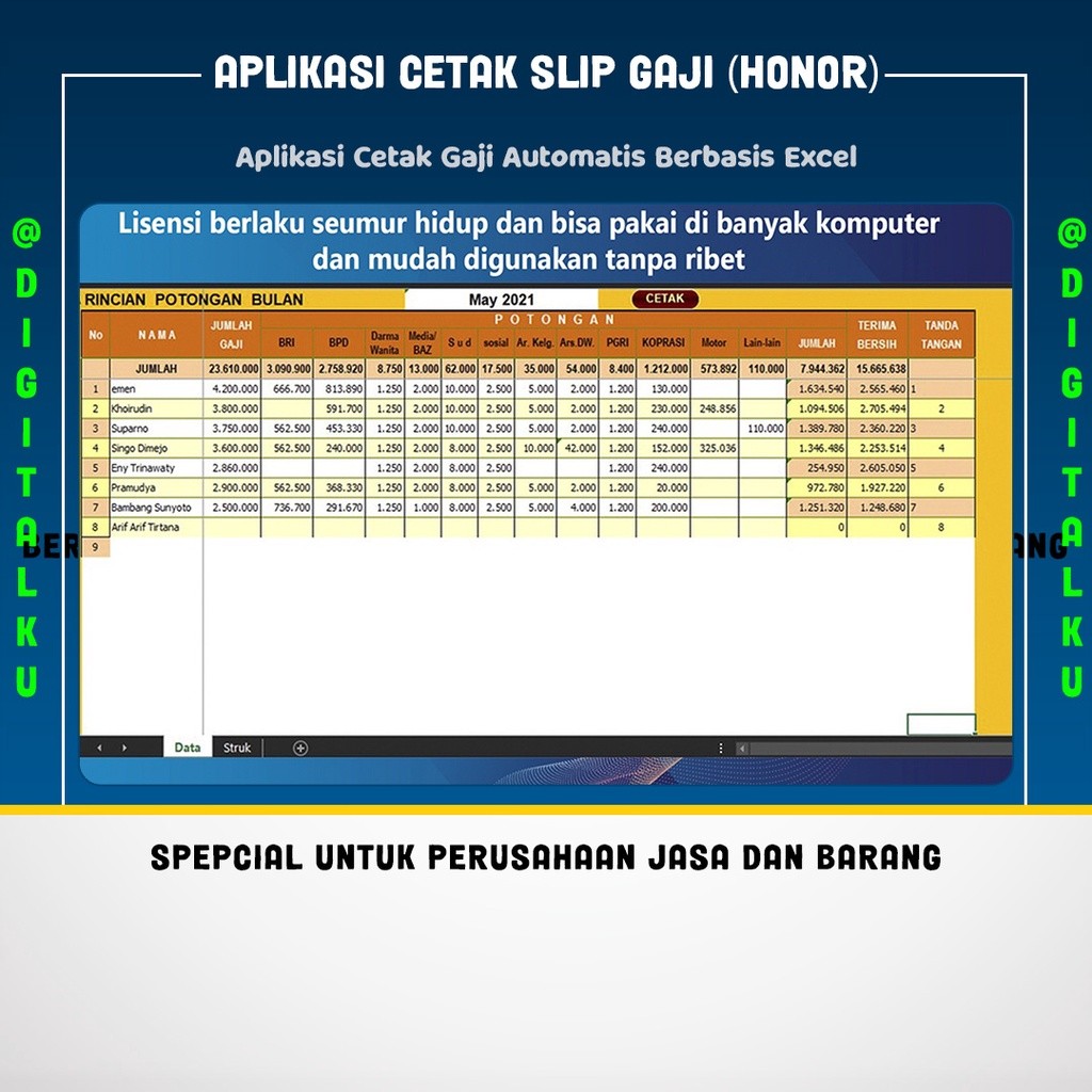 Aplikasi Cetak Slip Gaji (Honor) excel