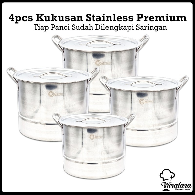 Calypso 4pcs Panci Set Kukusan Stainless + Saringan | Steamer Dandang Kukus Nasi Stenlis | Pengukus