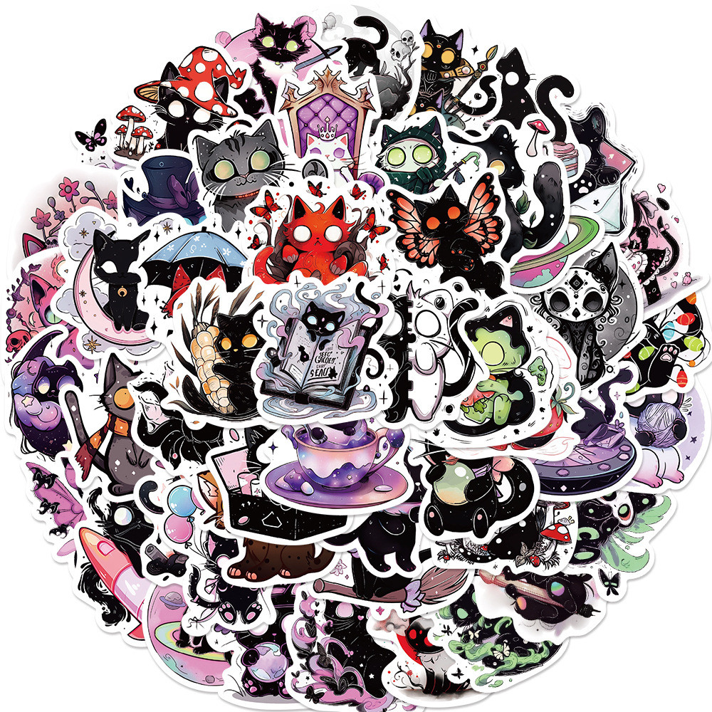 

50PCS Black Cat Stickers, Cat Stickers, Waterproof and Aesthetic Vinyl Stickers for Water Bottle,Laptop,Phone,Skateboard