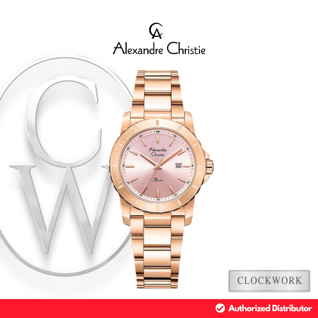 Jam Tangan Wanita Alexandre Christie AC 6141 LDBRGLK Rantai Sporty Simple Rosegold dial Pink