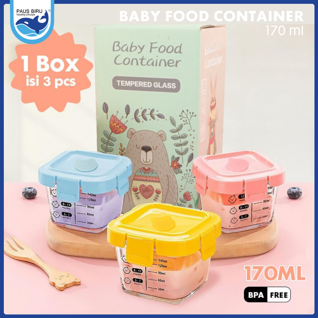 Paus Biru - Tempat Mpasi Kaca Container Mpasi Tahan Panas Baby Food Container Mpasi Baby Wadah Mpasi