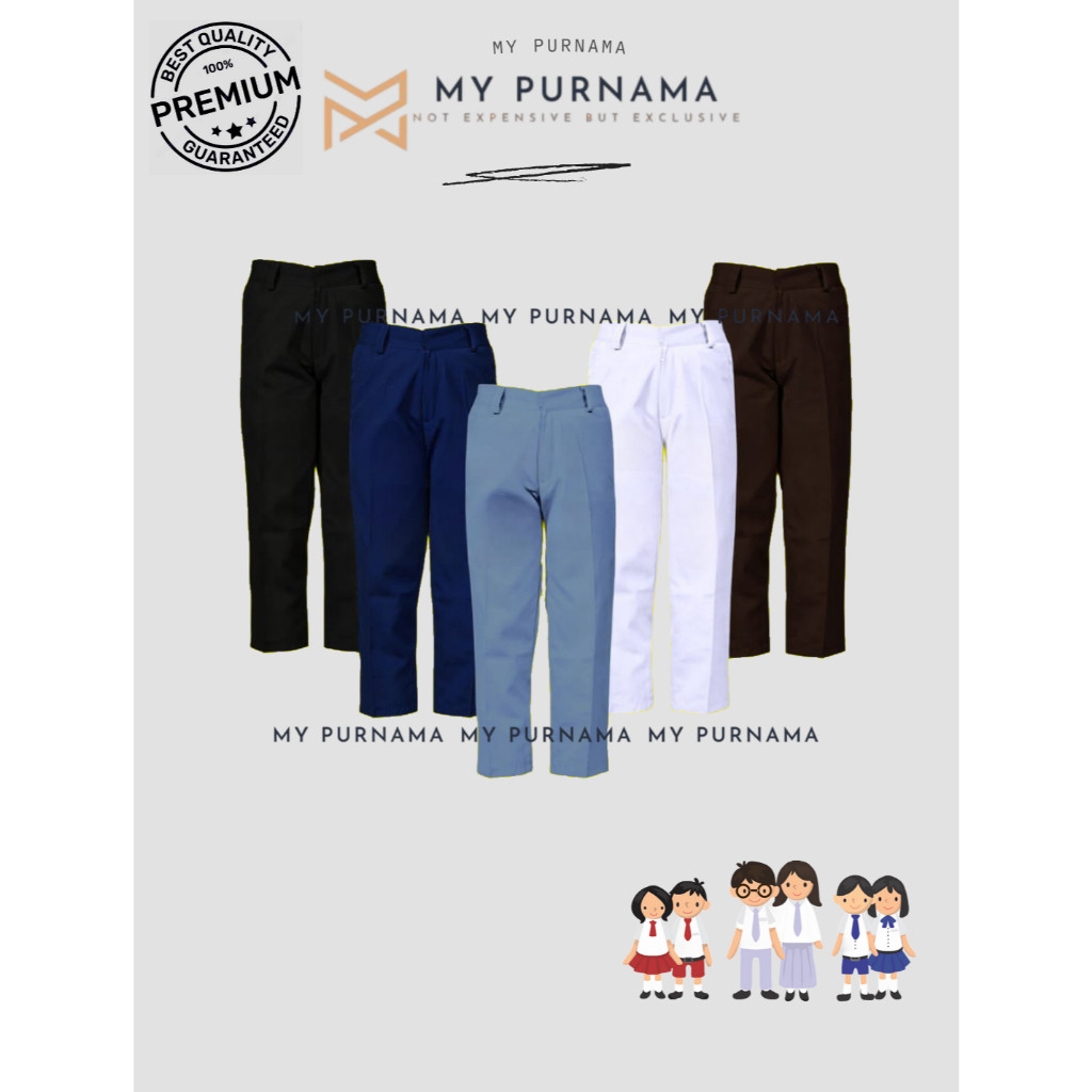 

Seragam Sekolah Celana Panjang SMP SMA SMK Laki Laki Premium - Abu Biru Putih Coklat Hitam - By MyPurnama