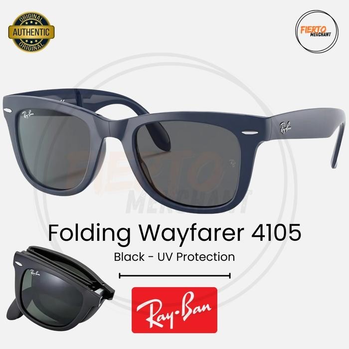 Kacamata Rāybān Wayfarer 4105 Folding/Lipat Ori/Original Black/Hitam Sunglasses Anti UV Protection