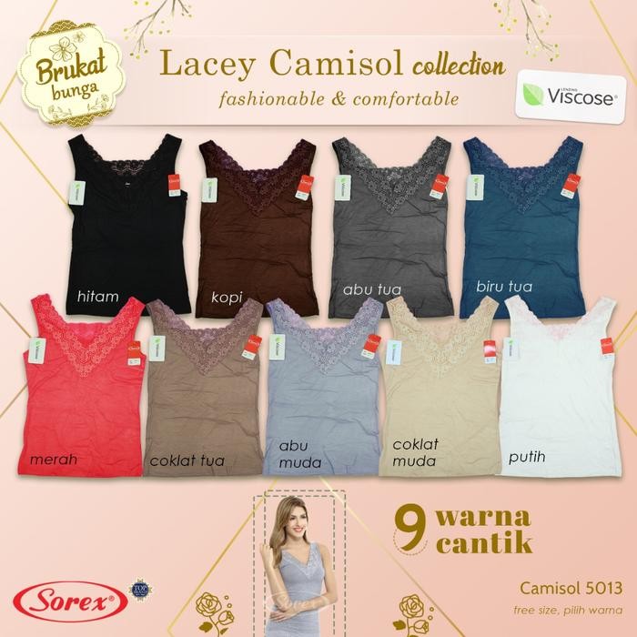 KAOS DALAM WANITA DEWASA MEREK SOREX MODEL BRUKAT BUNGA CAMISOL 5013