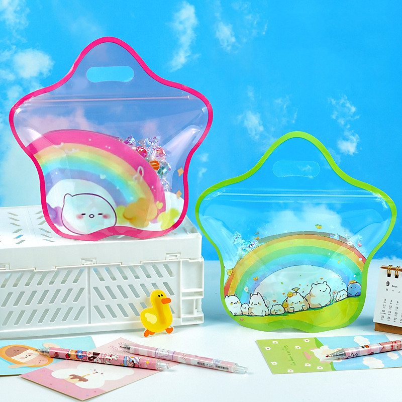 

50Pcs Star Shaped Packaging Bag Cartoon Print Design Portable Cosmetics Candy Small Items Storage Birthday Gift Packaging Bag
