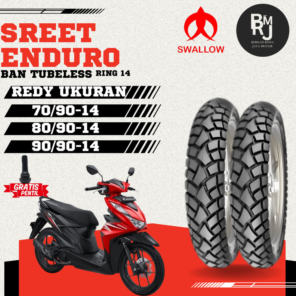 SEPASANG / SATUAN BAN MOTOR MATIC SWALLOW STREET ENDURO Ring 14 Duabl Purpose TUBELESS DEPAN BELAKAN