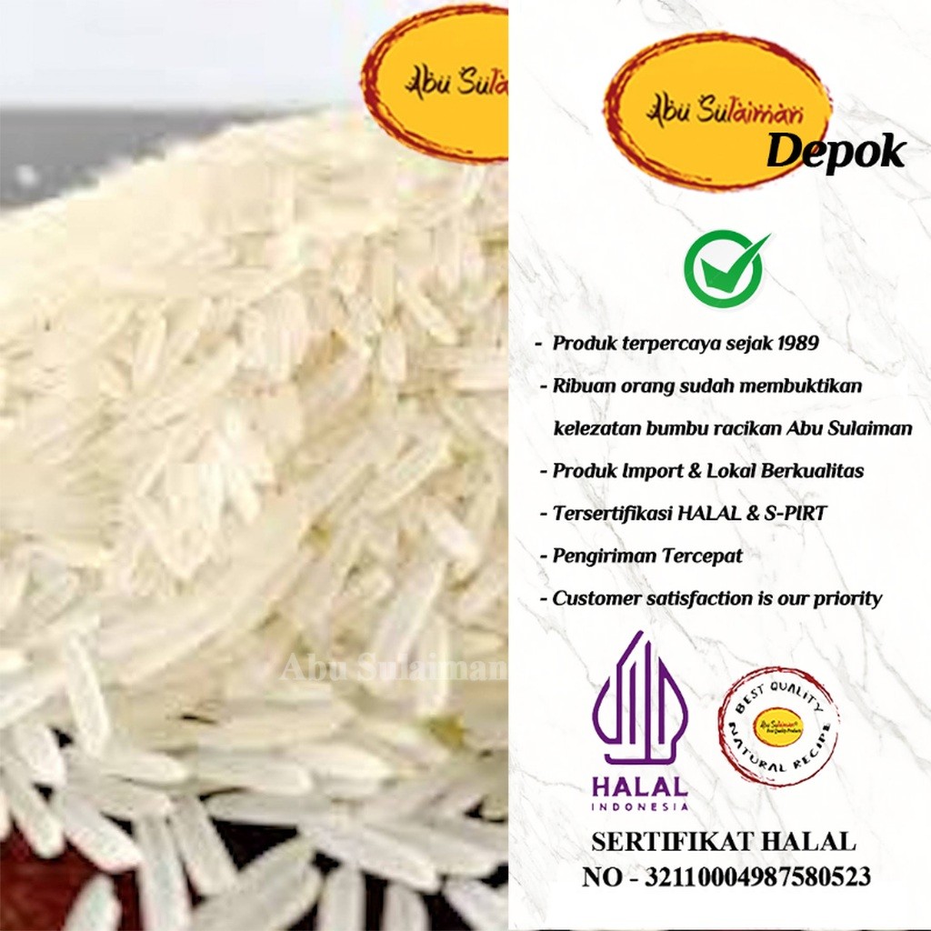 

BERAS BASMATI 5 KG / BASMATI RICE 5 KG / BERAS BASMATI ABU SULAIMAN DEPOK / BERAS BAMATI 5 KG / PREMIUM BASMATI RICE