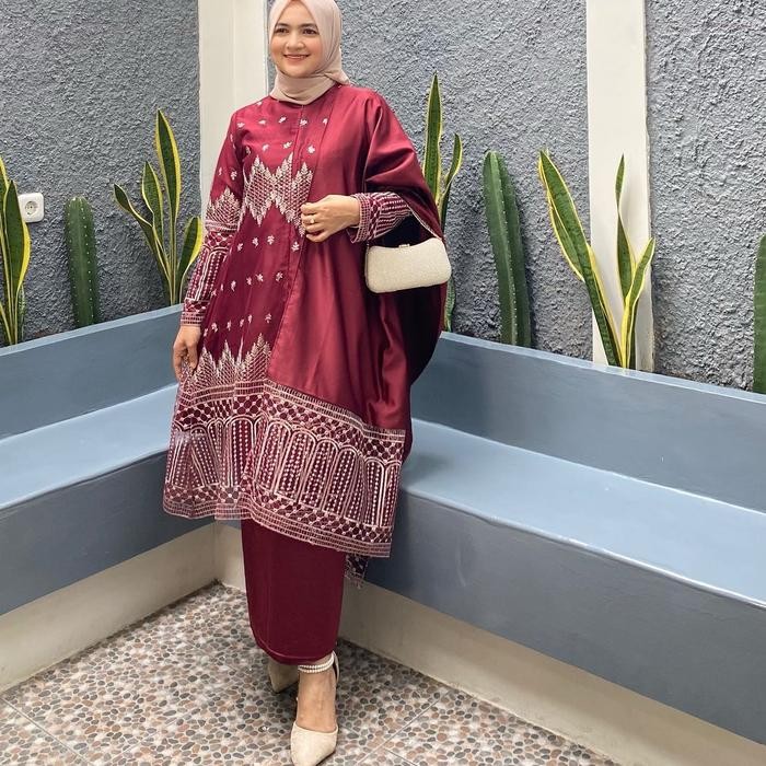 Baju Kurung Melayu Alesha Busui Friendly Setelan Pesta Wanita Muslim Etnik Gamis - Taro, M