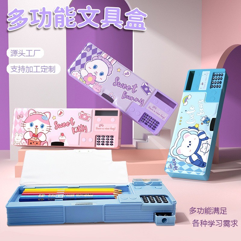 

Pencil Case With Calculator Pencil Sharpener Pencil Box Astronaut/Animal Design Plastic Stationery Storage Box
