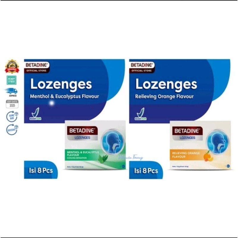 

BETADINE LOZENGES BOX 8 TABLET - PERMEN PELEGA TENGGOROKAN ORANGE MENTHOL