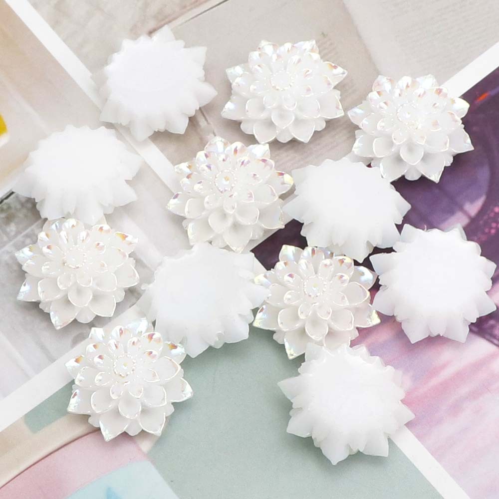 

10pc Cheaper AB Color 20mm Resin Flower Flatback Resin Cabochon Decoration Crafts Accessories Wedding Buttons Craft Scrapbook