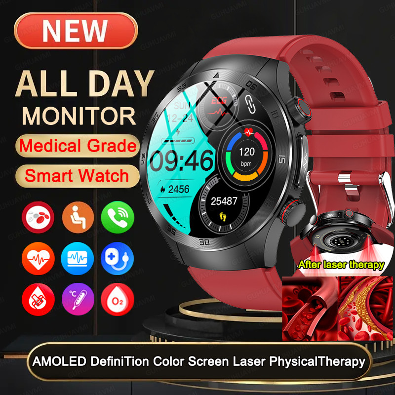 2024 New Men Iaser Therapy Noninvasive blood glucose blood fat  Smart Watch Uric Acid ECG+PPG Blueto