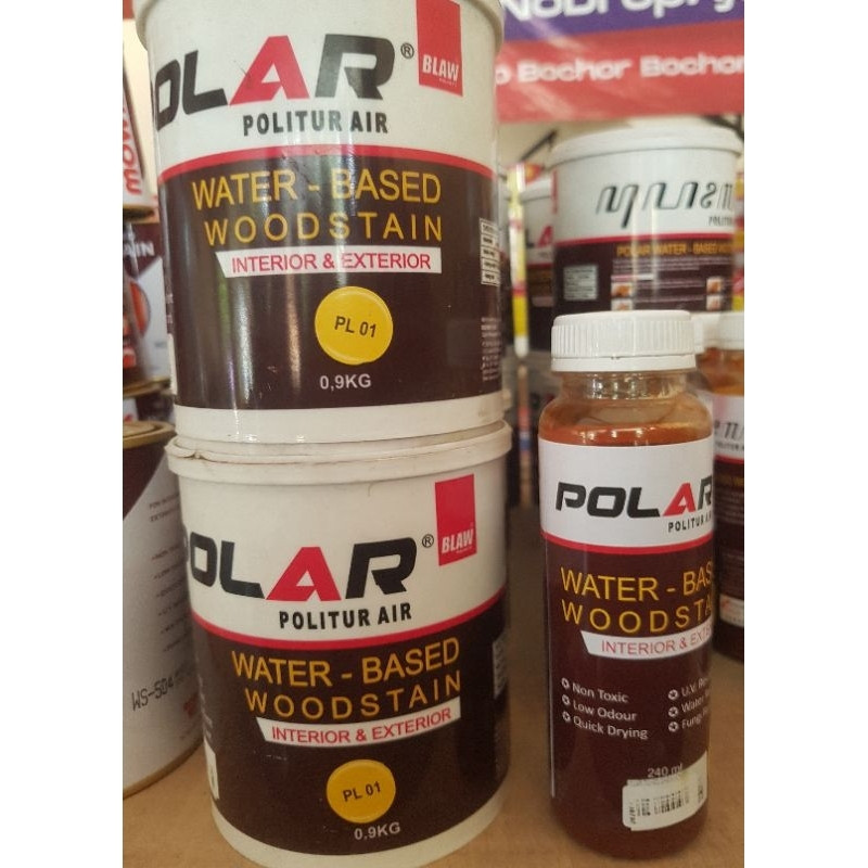 Promo politur air - POLAR WOODSTAIN 0,9 - water base - pernis kayu - vernis kayu bahan campuran air 