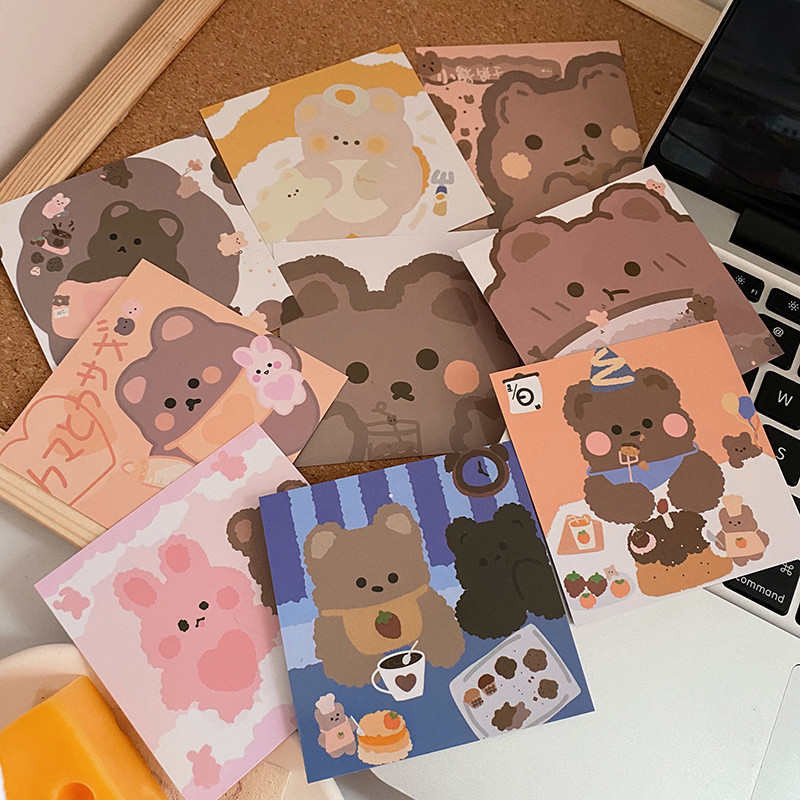 

9pcs Cute biscuit bear Double Sided Decorative Card Square Background Journal Album Wall Sticker Photo Props Stationery Gift