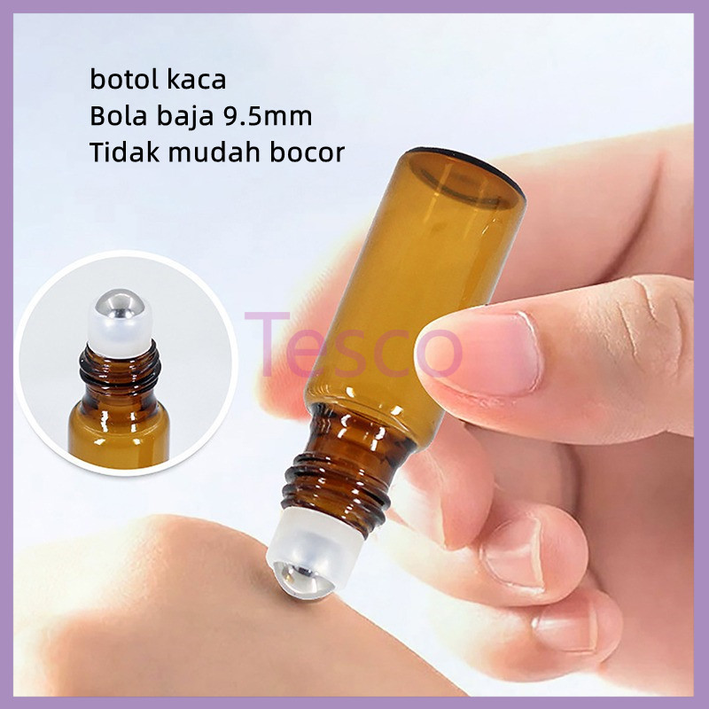 Tesco Botol roller ball kaca amber/botol roller ball minyak esensial parfum tutup aluminium