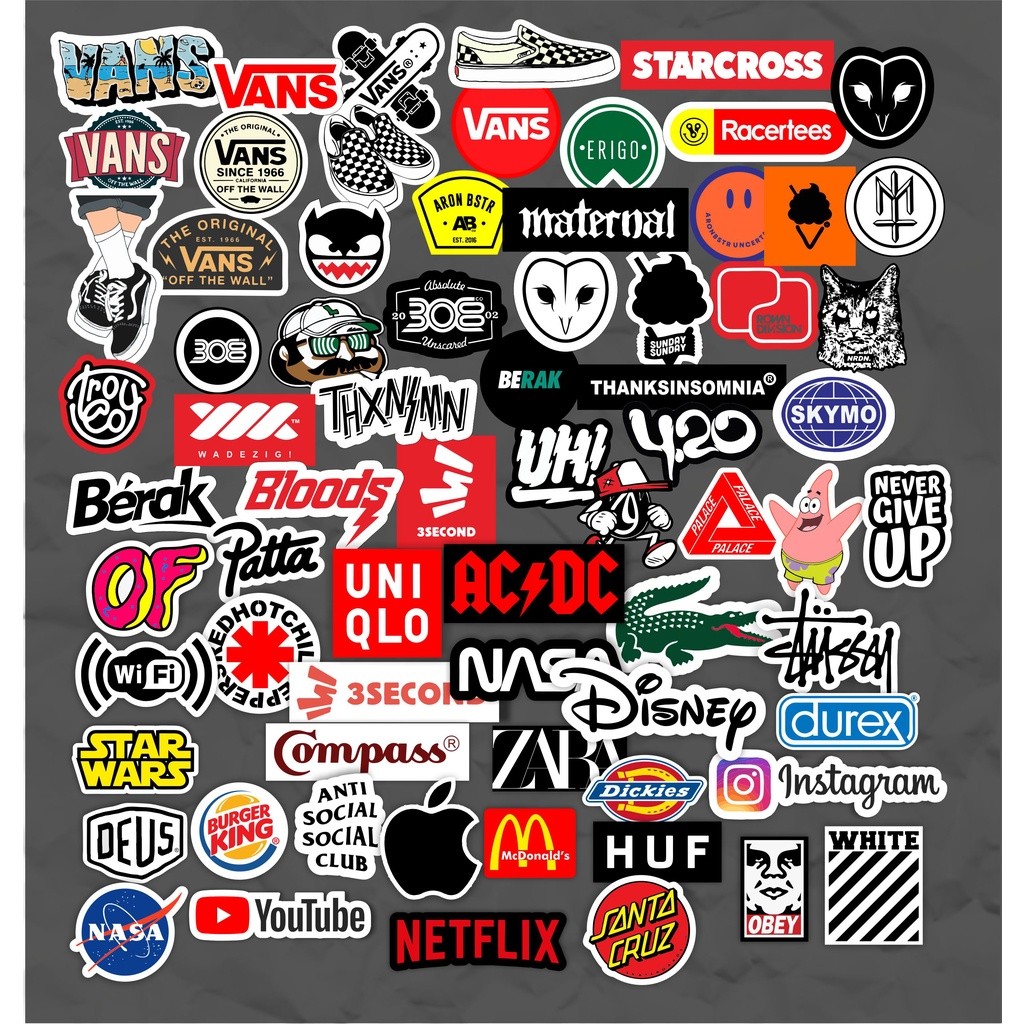 

Sticker Stiker Pack isi 100 Premium Brand Band Rock Metal Distro Berkualitas Murah Grosir Graftac Vinil Waterproof Vanss Deuss Supremee pop art Grafiti Thrift Clothing kekinian hits helm motor striping