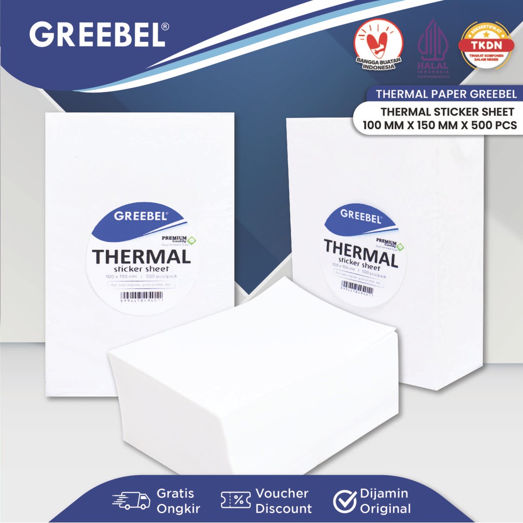 

GREEBEL Label Stiker Thermal Sheets Isi 500pcs 100x150mm Waterproof / Label Kertas Barcode Tidak Luntur Lem Kuat / Sticker Label Continuous / Satuan & Grosir