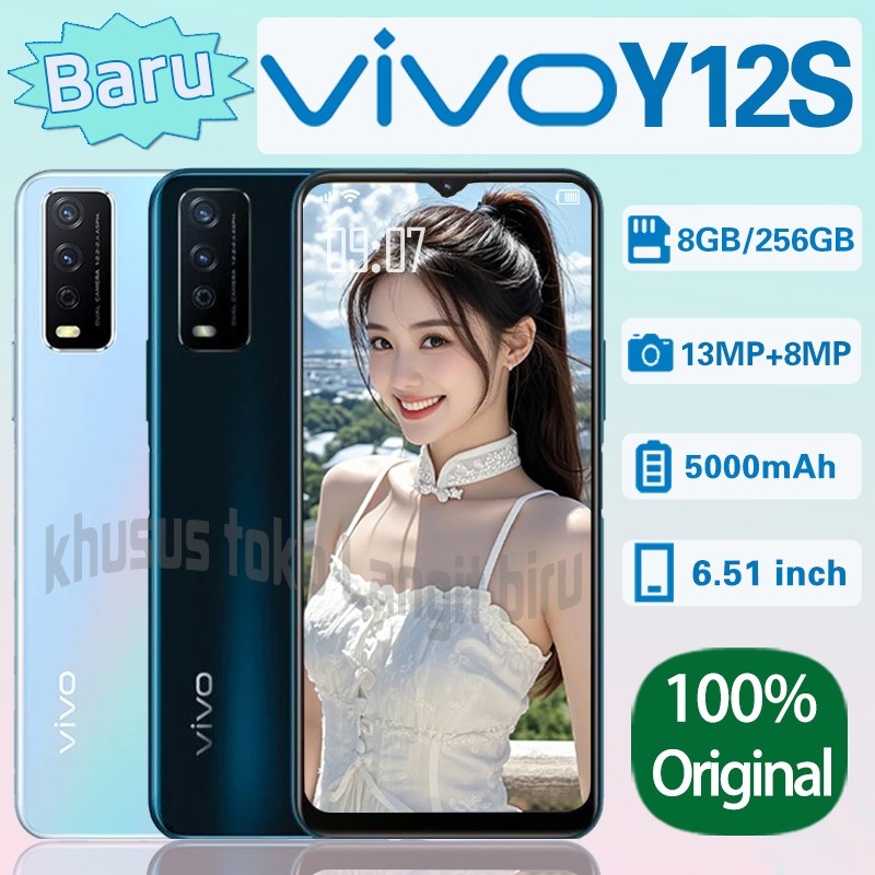 Hp Vivo Y12s ram 8/256GB HD 15MP Berjalan cepat Garansi resmi Smartphone penuh 12 bulan