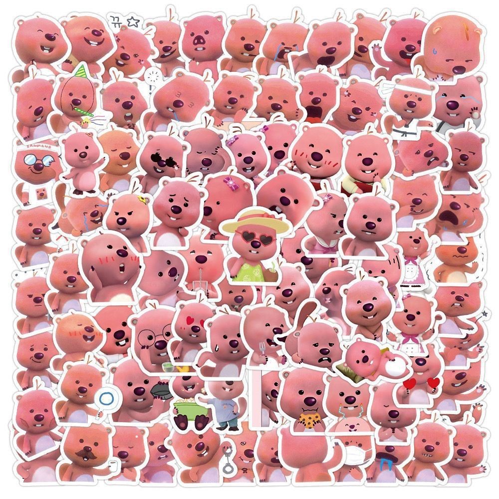 

120PCS Korean Loopy Stickers Little Beaver Cute Cartoon Expression Pack Sticker for Laptop Refrigerator Desktop Skateboard Decor