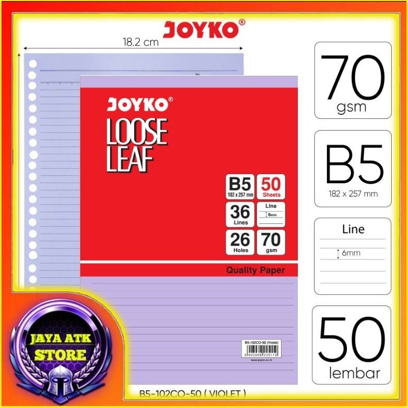 

Joyko Loose Leaf B5 Warna B5-102CO Isi Kertas File Binder Garis 70 Gsm Isi 50 Lembar