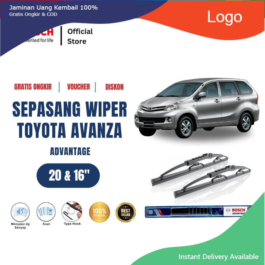 Bosch Wiper Kaca Mobil Toyota Avanza 2004-2012 Advantage 16" & 20" (2 pcs) Tasya_Variasi_Mobil