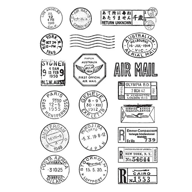 

Global Postmarks Clear Stamps AIR MAIL Sentiments Transparent Clear Silicone Stamp for DIY Scrapbooking Card Making X4
