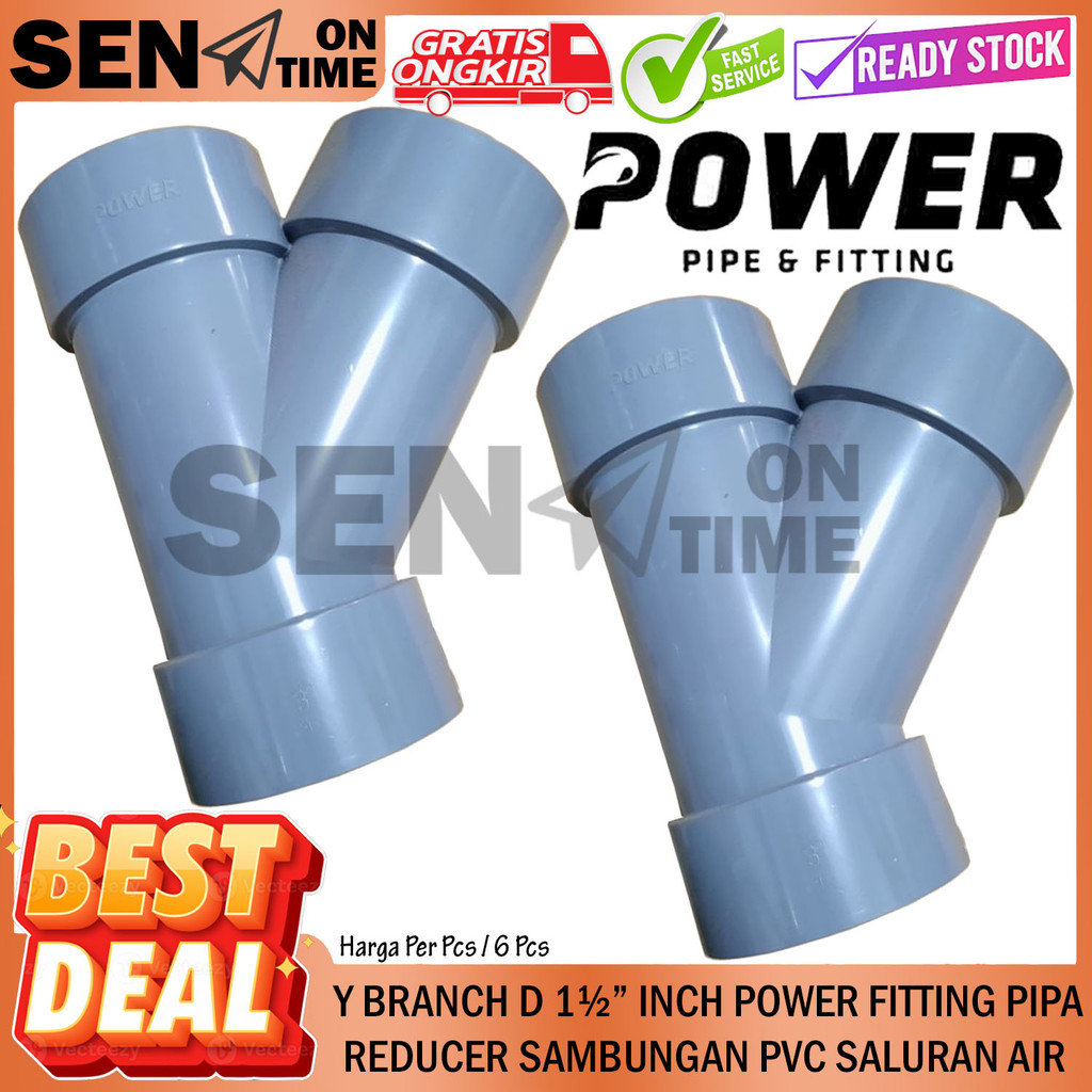 Power Fitting Y Branch D 1 1/2 Inch Pipa Reducer Sambungan T Pertigaan Pipe Pvc Pralon Paralon Peral