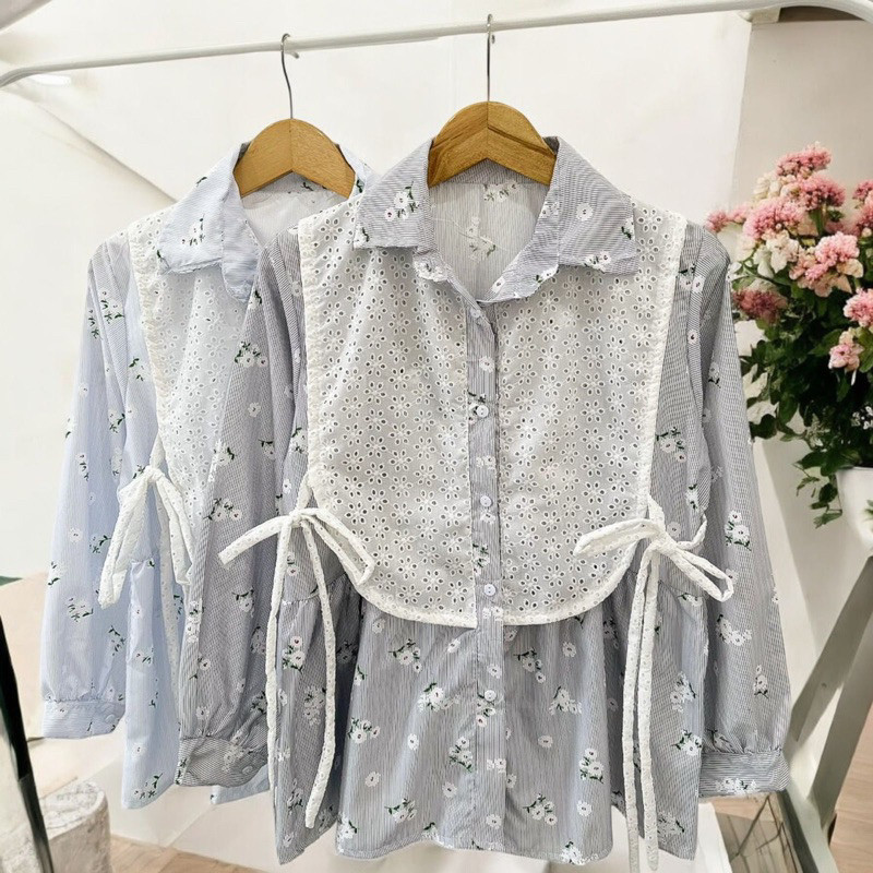 T&C18 Fashion Baju Wanita Muslimah Terbaru / SUNNY FLORAL BLOUSE Lebaran / Blus Brukat Terbaru / Oot