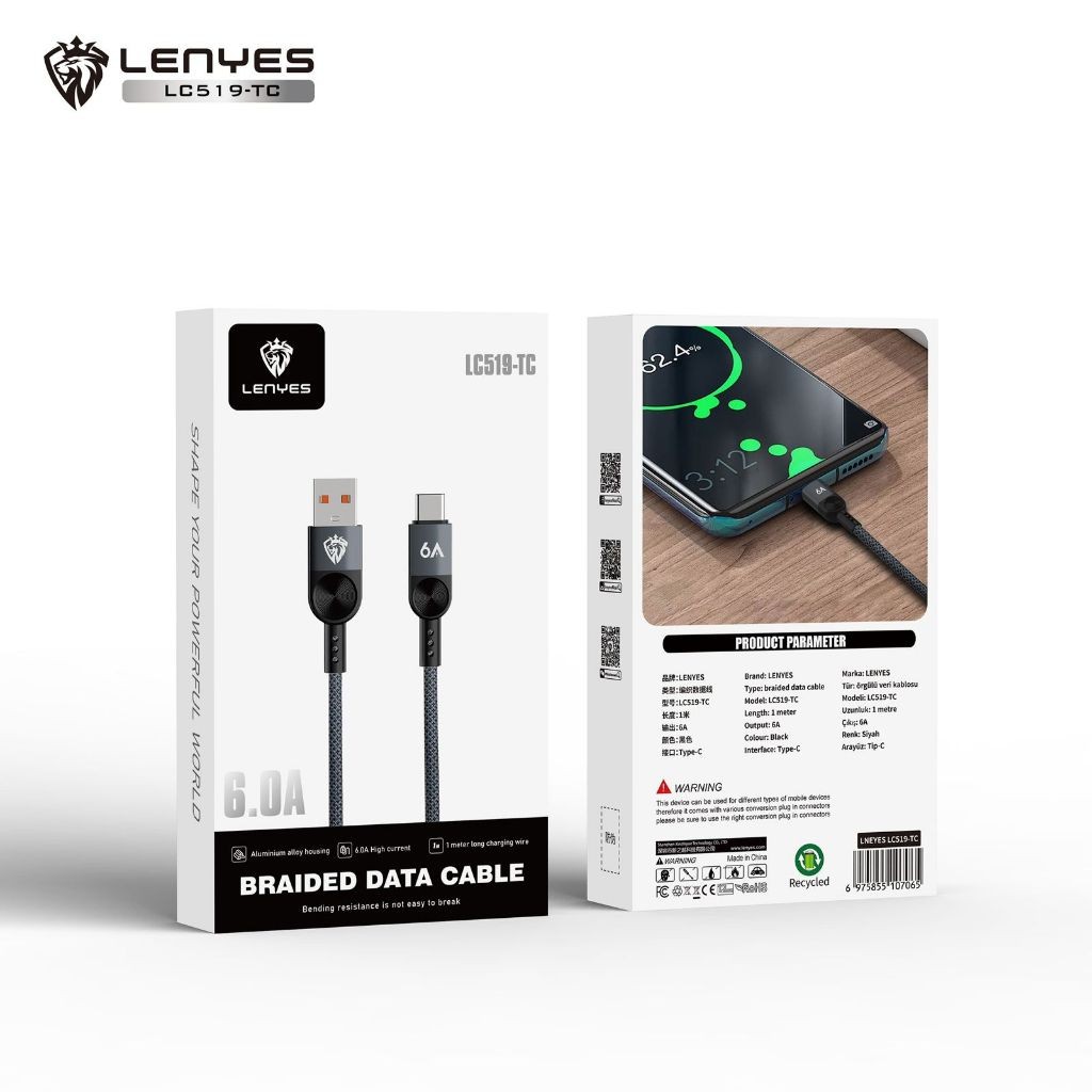 Kabel Data LENYES LC519 6A Fast Charging Universal Sync Data Cable Charger Nylon 1m
