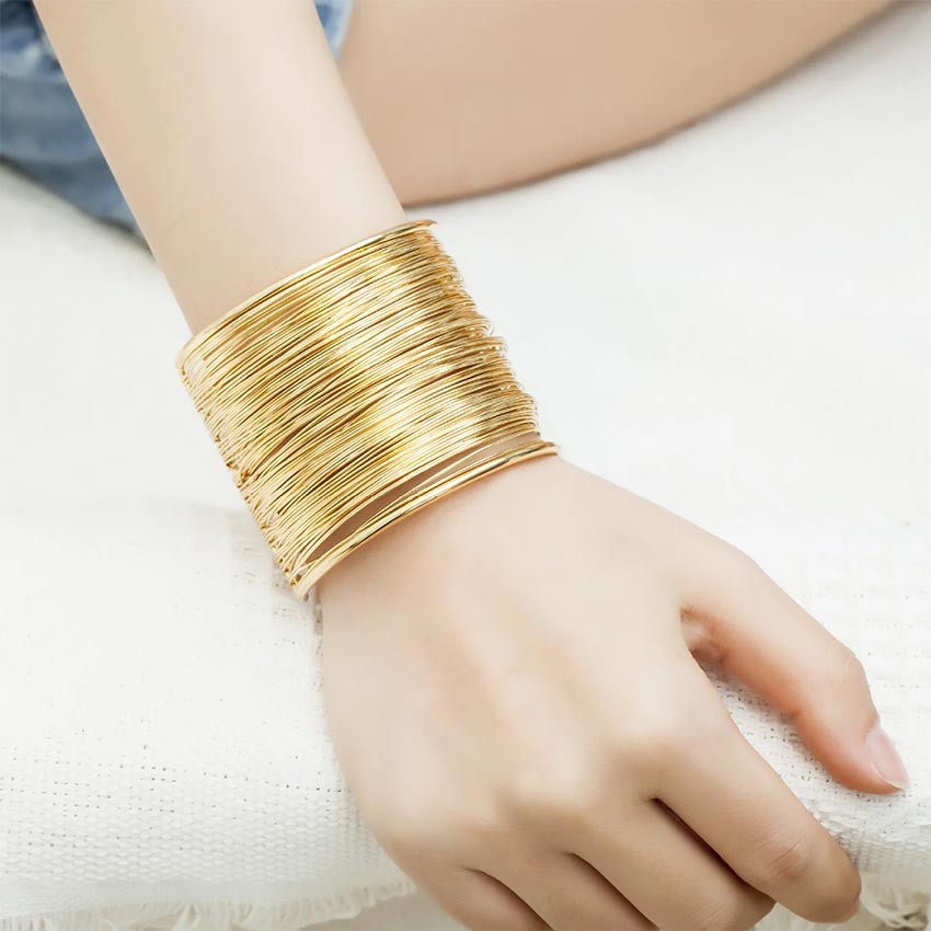 Gelang Lengan Wanita Bangle Wide Cuff Opening Bracelet Samping Retro Ceruk Gelang Kawat Lebar Berleb