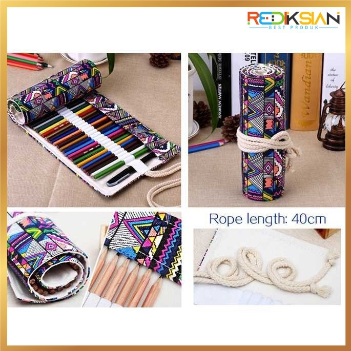 

Tas Tempat Pensil Gulung Canvas 48 Slot 20.5x60cm Motif Bohemian