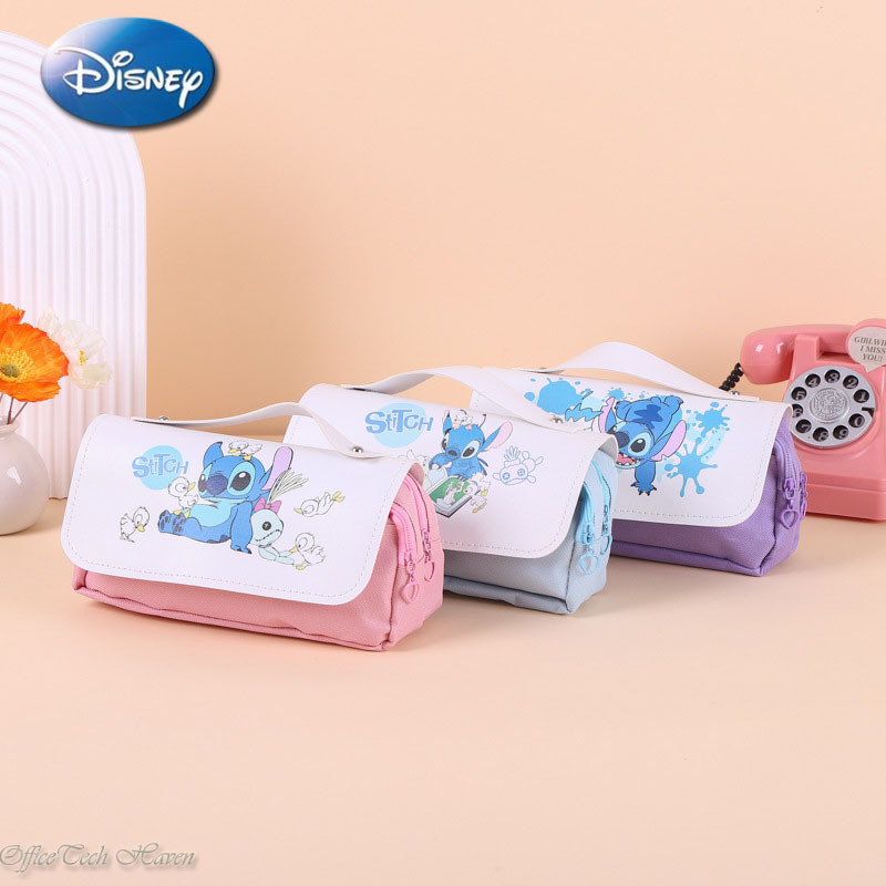 

New Stitch Pencil Bag Student Printed Canvas Handheld Stationery Box Double Layer Pencil Case Stitch Boys And Girls Pencil Bag