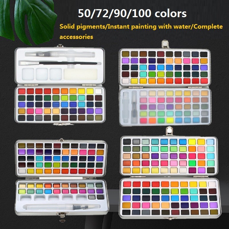 

Color Solid Watercolor Pigments Set acuarelas pigmento 50/70/90/100 Colors Art Supplies for Paint Drawing School Kid Stationery
