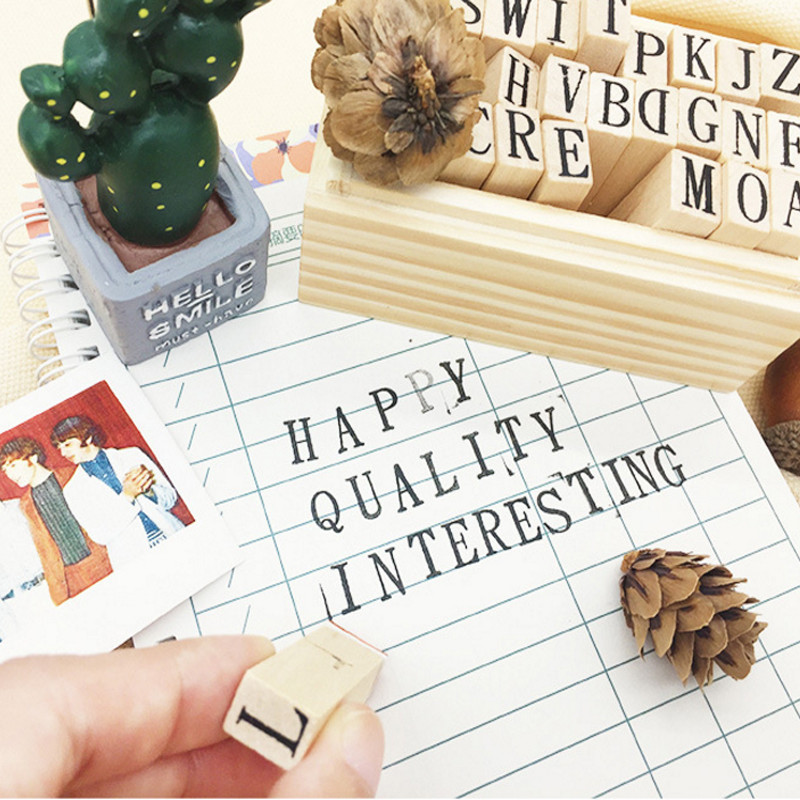 

26pcs/box uppercase letter series square shape wooden stamp decoration gift funny DIY tool