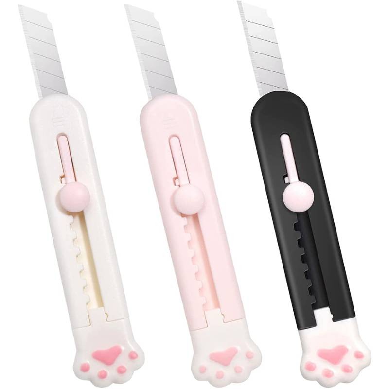 

Portable Pocket Cute Utility Knife, 3pcs Pink Cat Paw Holder Stainless Alloy Sharp Blade Paper Cutter, Letter Envelope Opener