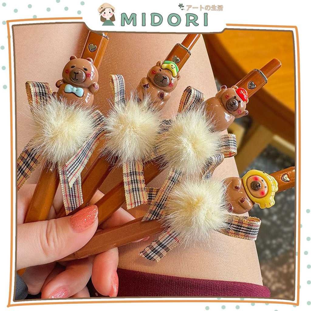 

[MIDORI] 1Pcs CAPYBARA RIBBON CHOCOLATE PEN Cartoon Animal 0,5mm Pena Aesthetic Ballpoint Stationery - D0088