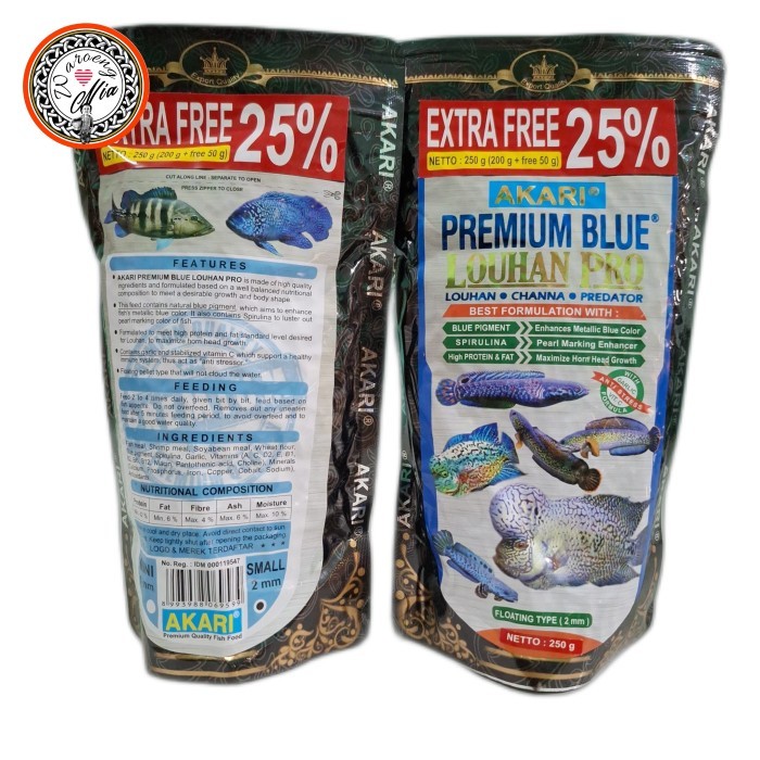 Akari Premium Blue Louhan 250gr Pelet Ikan Channa Koi 250 gram