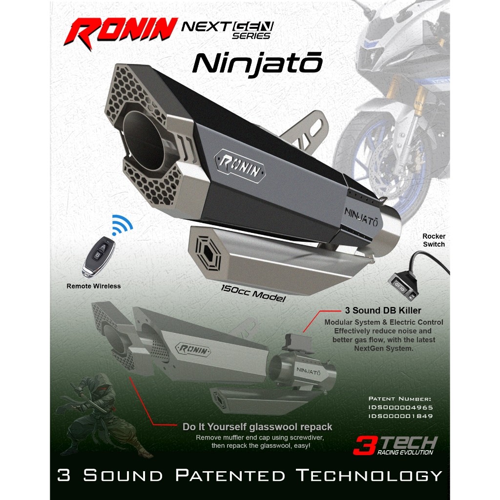 Sport & Bebek  125-160cc Ronin Ninjato 3 Suara Fullsystem CBR - R15 - CB150R - GSX -MT15 - SONIC - S