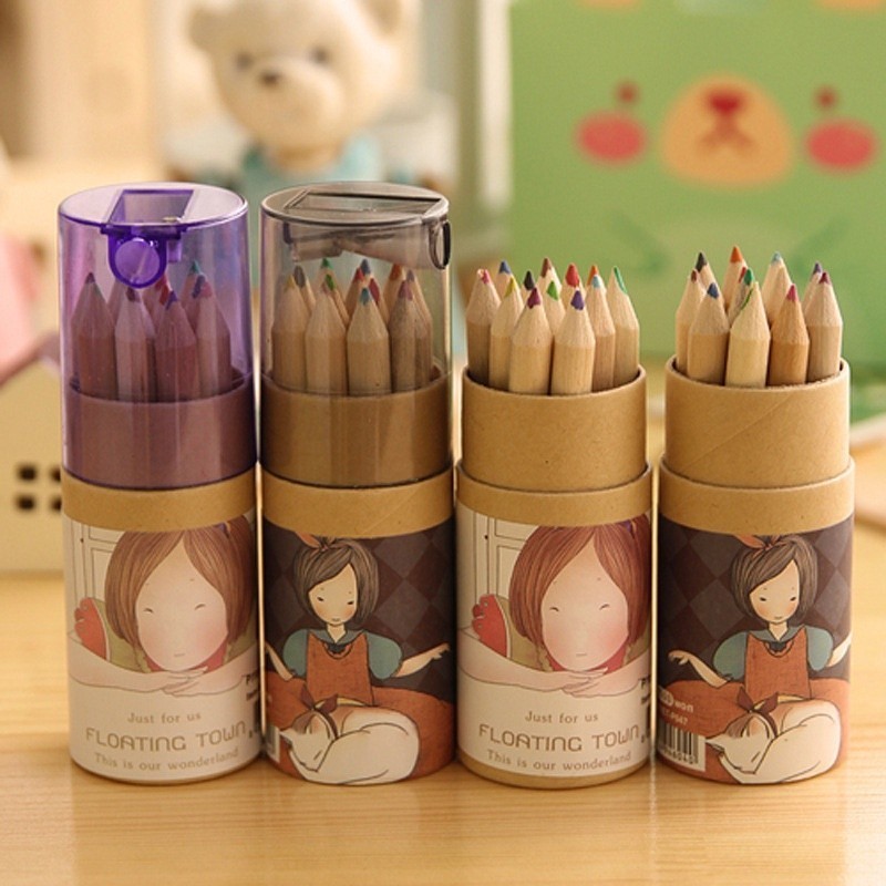 

MAOMAO Pensil Warna 12 IN 1 + Serutan Pensil Color Pencils Quality Pensil Warna Karakter Kemasan Tabung Murah