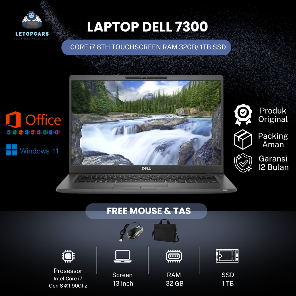 DELL LATITUDE 7300 CORE i7 8TH TOUCHSCREEN RAM 32GB/ 1TB SSD Free Tas - 8gb/256 ssd
