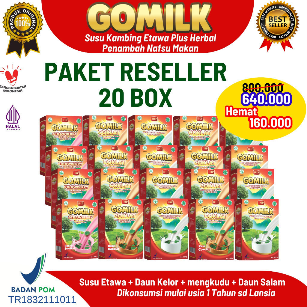 

[ PAKET RESELLER 20 BOX ] Gomilk 200gr Susu Etawa Plus Herbal