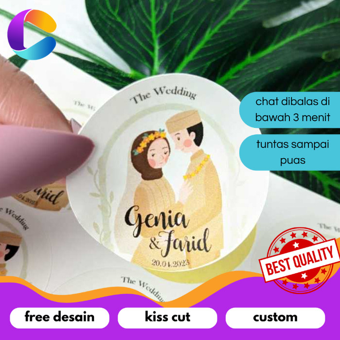 

Cetak INC 5-8 Sticker Wedding Souvenir Stiker Custom Ucapan Nikah Label Undangan Free Desain